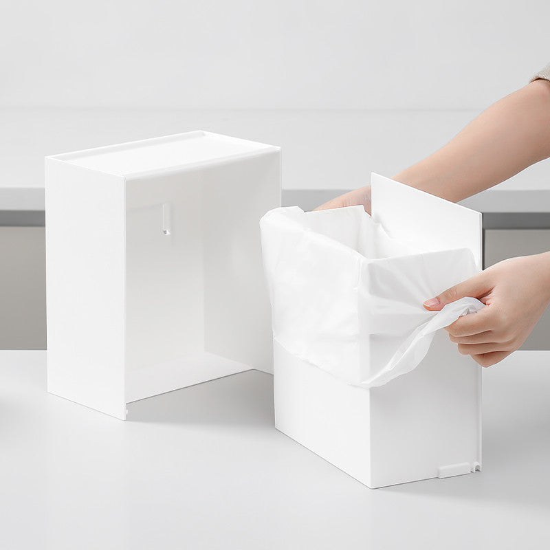 Locaupin Wall Mounted Storage Box Flip Lid Design Wall Mounted Storage Organizer Box for Cotton Swab Floss Tissue