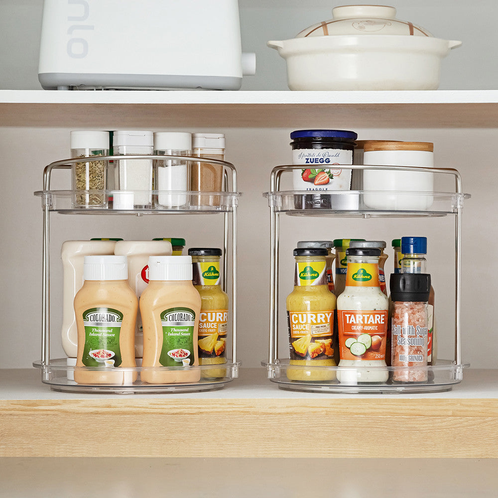 Locaupin 2 Tier Spinning Tray for Fruit,Cabinet,Pantry, Decorative Tiered Trays for Countertop,Organizer for Spices