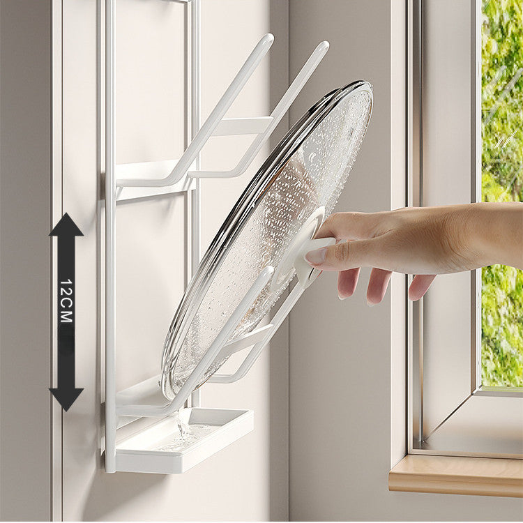 Locaupin Wall-Mounted Carbon Steel Pot Lid Rack | No-Hole Installation | Space-Saving | Rust-Resistant and Durable