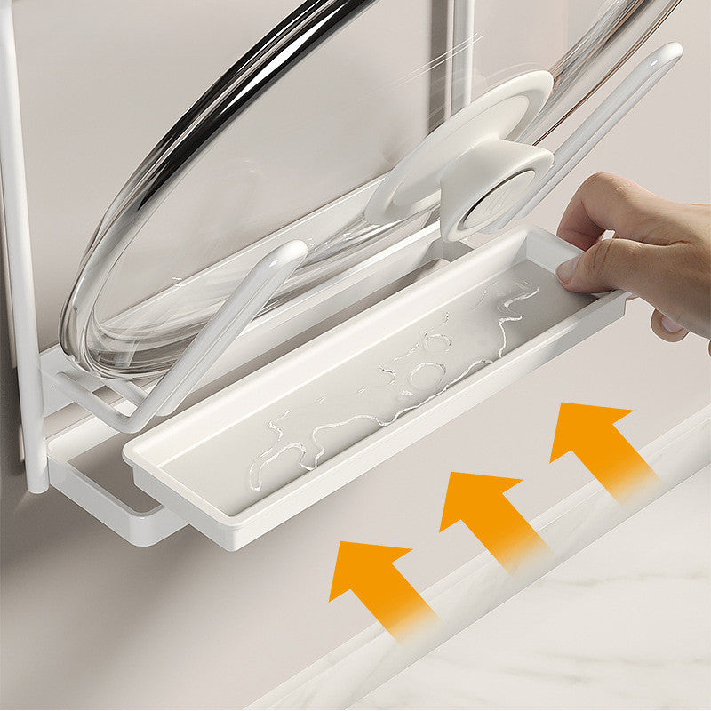 Locaupin Wall-Mounted Carbon Steel Pot Lid Rack | No-Hole Installation | Space-Saving | Rust-Resistant and Durable