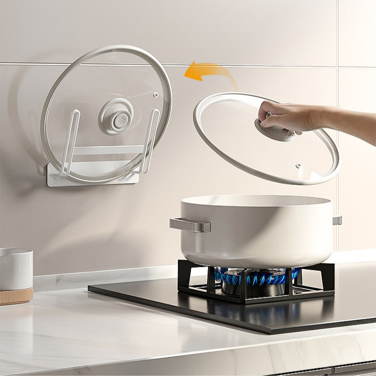 Locaupin Wall-Mounted Carbon Steel Pot Lid Rack | No-Hole Installation | Space-Saving | Rust-Resistant and Durable