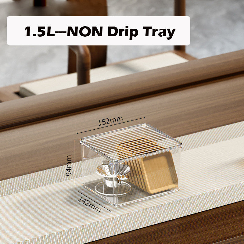 Locaupin Transparent Plastic Tea Utensil Storage Box with Removable Drip Tray Space-Saving Dustproof