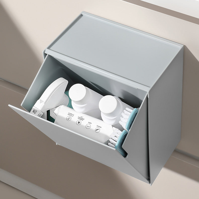 Locaupin Wall Mounted Storage Box Flip Lid Design Wall Mounted Storage Organizer Box for Cotton Swab Floss Tissue