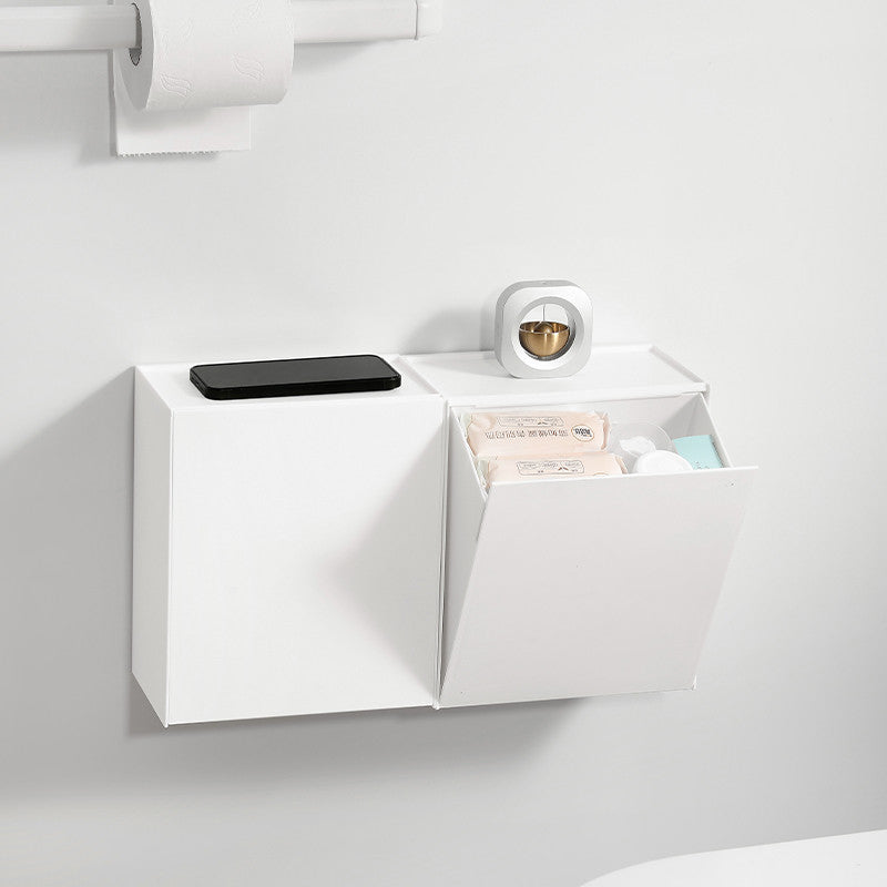 Locaupin Wall Mounted Storage Box Flip Lid Design Wall Mounted Storage Organizer Box for Cotton Swab Floss Tissue