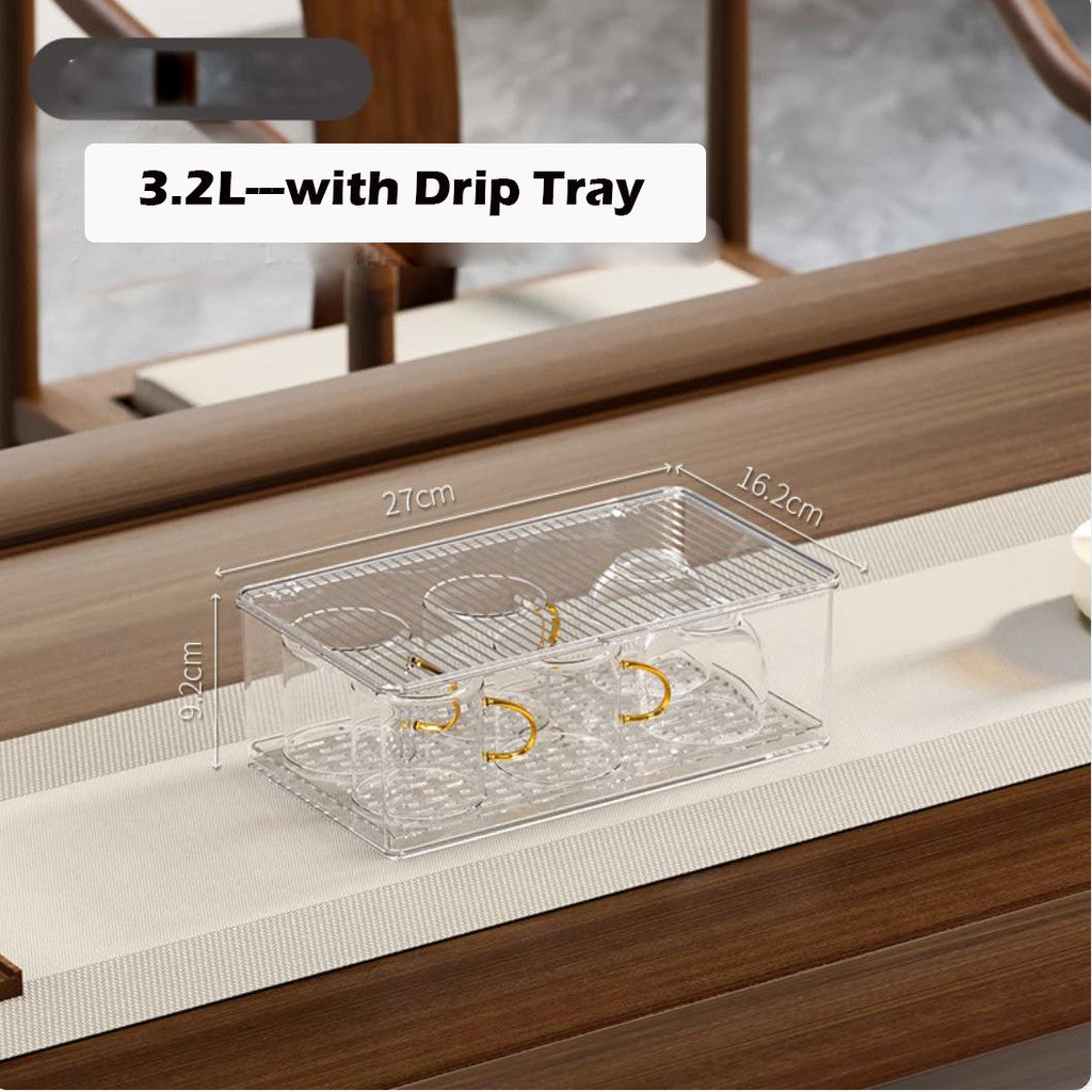 Locaupin Transparent Plastic Tea Utensil Storage Box with Removable Drip Tray Space-Saving Dustproof