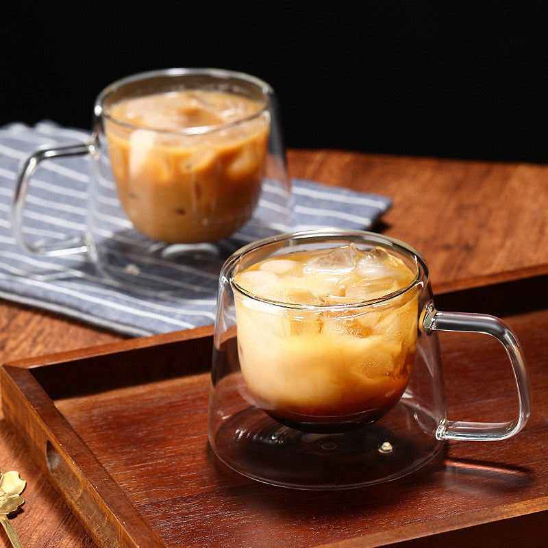 Locaupin Double Wall Glass Coffee Mugs Juice Mugs Teacups Heat Resistant Borosilicate Glass Cups with Cover