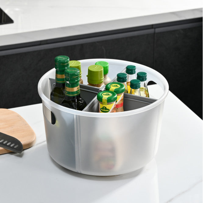 Locaupin 360° Rotating Organizer, Plastic Storage Tray with Adjustable Dividers,Cabinet Organizer for Home