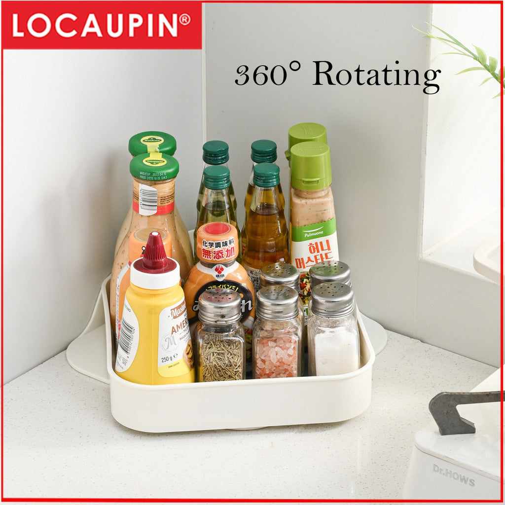 Locaupin Plastic Rotating Storage Organizer - 360° Spin, Removable Dividers, Tall Design for Kitchen/Bathroom/Office