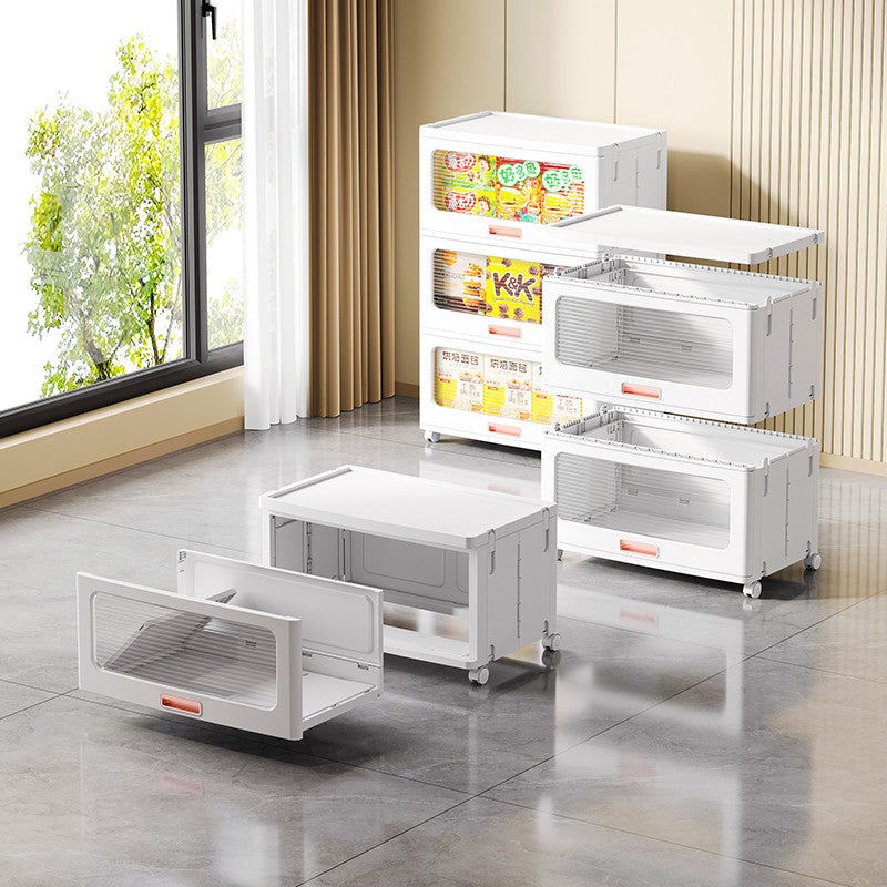 Locaupin Plastic Storage Cabinet Collapsible Storage Bins with Doors Stackable Book Storage Bins for Bathroom Entryway