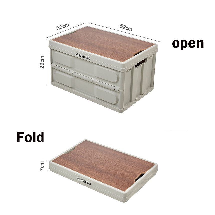 Locaupin Folding Storage Bins with Wood Lid Collapsible Closet Organizers Multifunctional Plastic Camping Storage