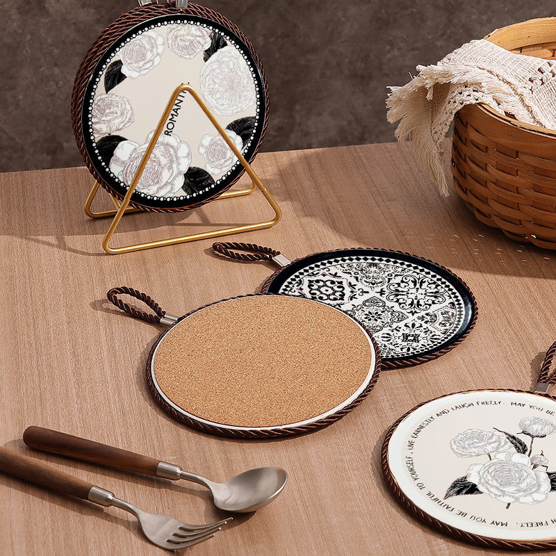 Locaupin Ceramic Heat Insulation Pad | Cork Non-Slip Base | Kitchen Hot Pot Mat