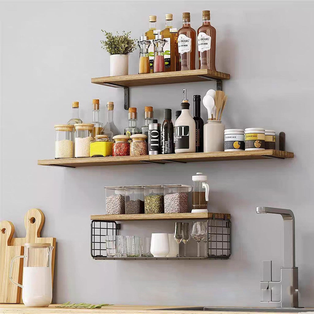 Locaupin Wall Mounted Shelves, 2Tier Decorative Shelf, Storage Wall Shelves with Metal Baskets