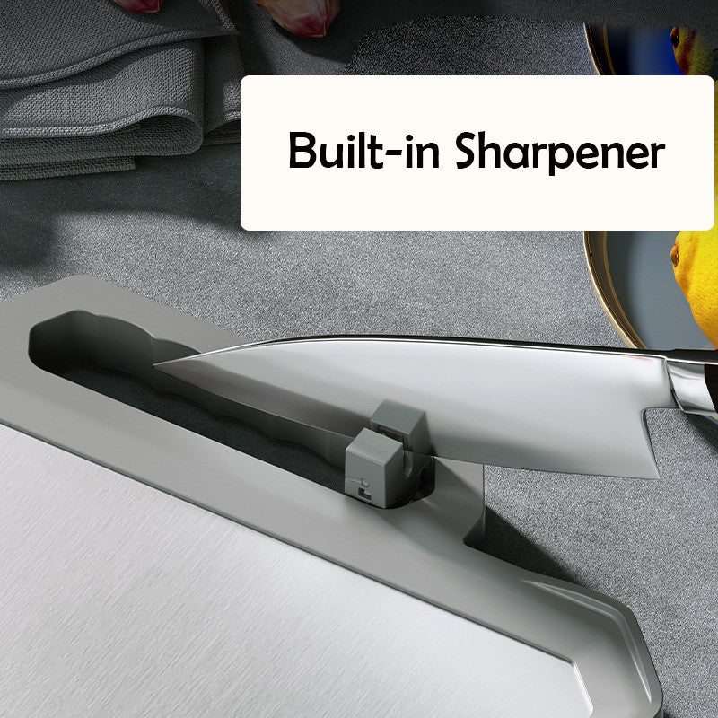 Locaupin Double Sided Cutting Board,Stainless Steel Cutting Boards for Kitchen with Knife Sharpener