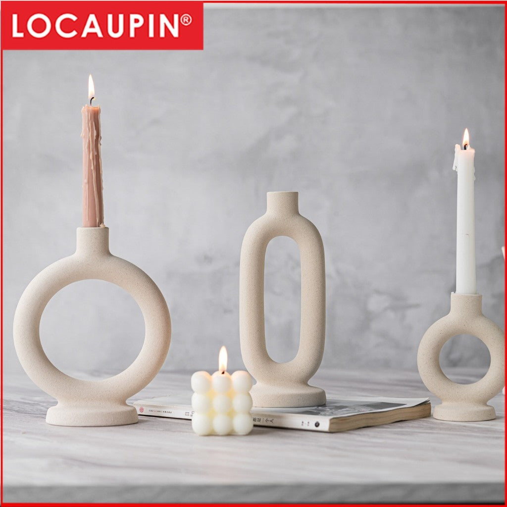 Locaupin Ceramic Candle Holder Candlestick Holders Pillar Candle Holders for Table Decor Wedding Parties Home Decor