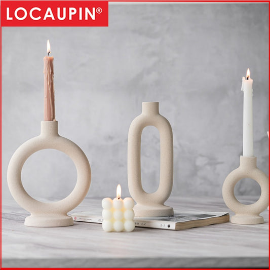 Locaupin Ceramic Candle Holder Candlestick Holders Pillar Candle Holders for Table Decor Wedding Parties Home Decor