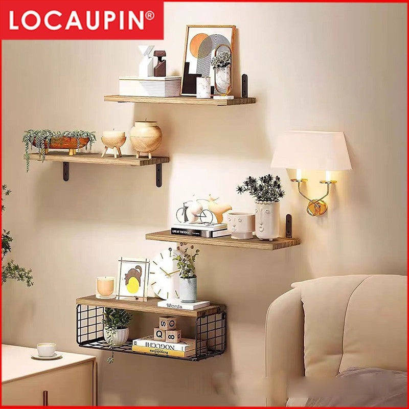 Locaupin Wall Mounted Shelves, 2Tier Decorative Shelf, Storage Wall Shelves with Metal Baskets