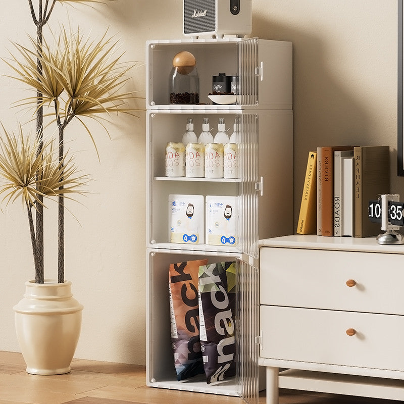 Locaupin Plastic Storage Cabinet Collapsible Storage Bins with Doors Stackable Book Storage Bins for Bathroom Entryway