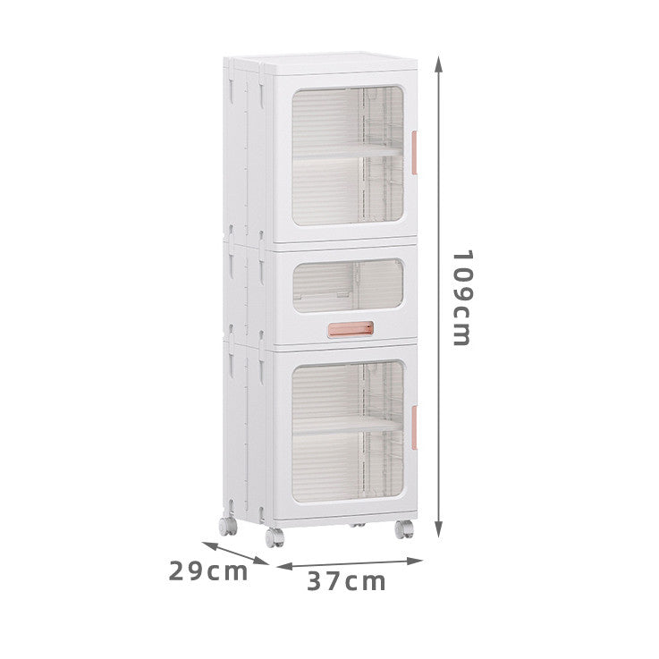 Locaupin Plastic Storage Cabinet Collapsible Storage Bins with Doors Stackable Book Storage Bins for Bathroom Entryway