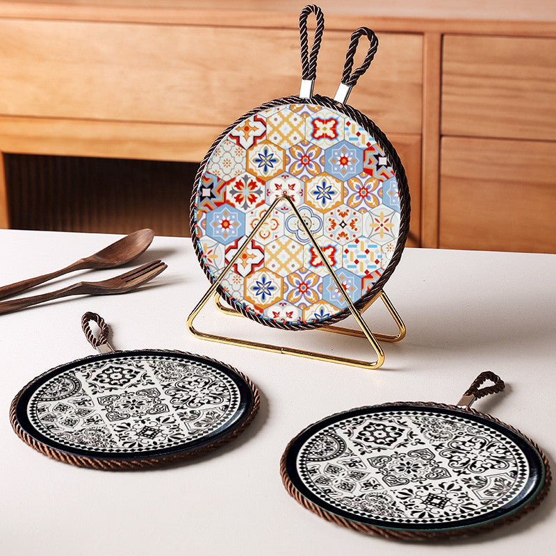 Locaupin Ceramic Heat Insulation Pad | Cork Non-Slip Base | Kitchen Hot Pot Mat