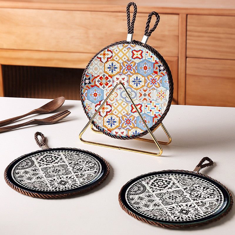 Locaupin Ceramic Heat Insulation Pad | Cork Non-Slip Base | Kitchen Hot Pot Mat
