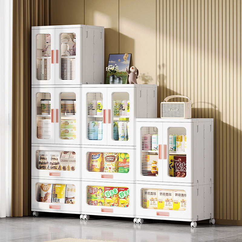 Locaupin Plastic Storage Cabinet Collapsible Storage Bins with Doors Stackable Book Storage Bins for Bathroom Entryway