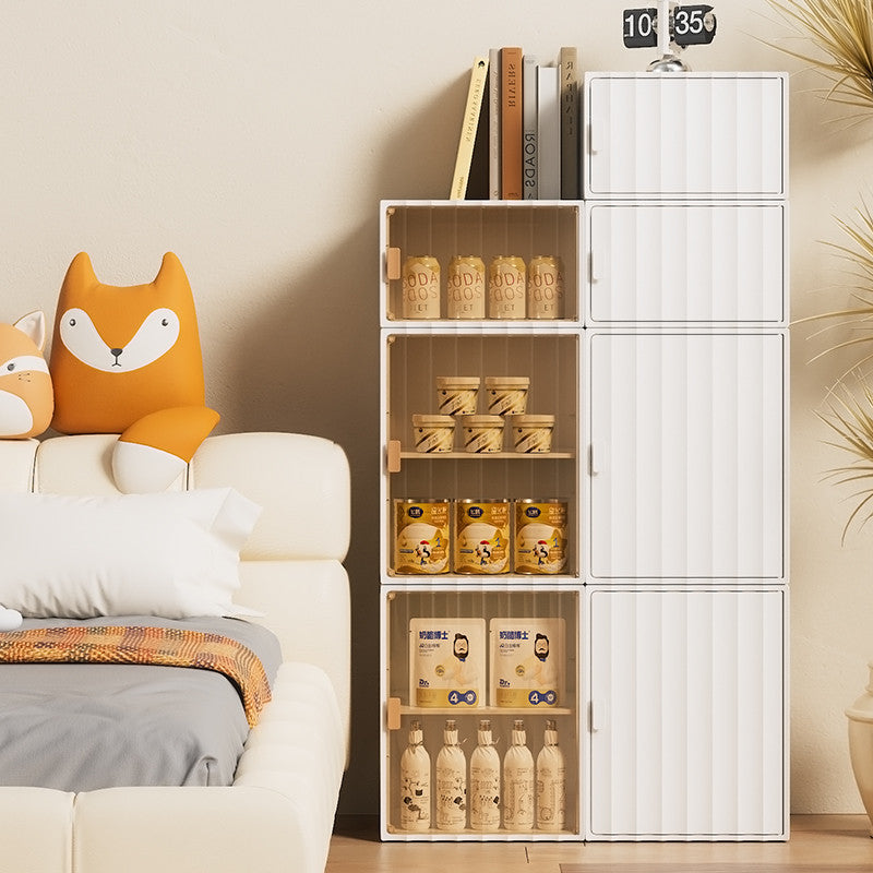 Locaupin Plastic Storage Cabinet Collapsible Storage Bins with Doors Stackable Book Storage Bins for Bathroom Entryway