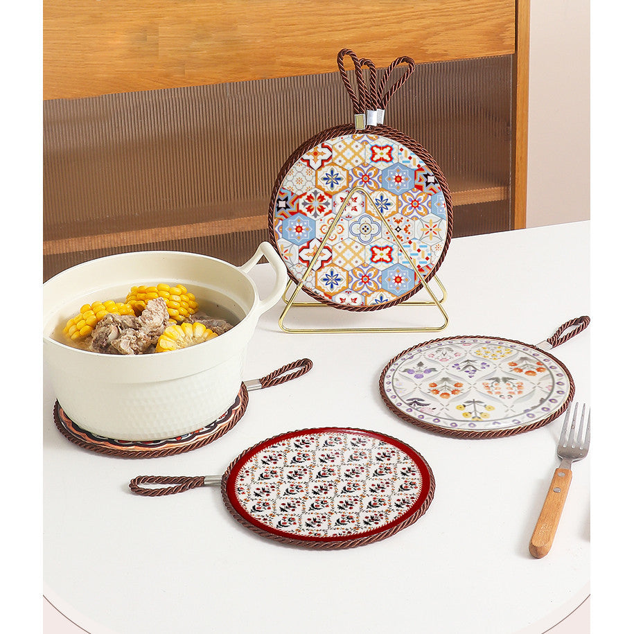 Locaupin Ceramic Heat Insulation Pad | Cork Non-Slip Base | Kitchen Hot Pot Mat