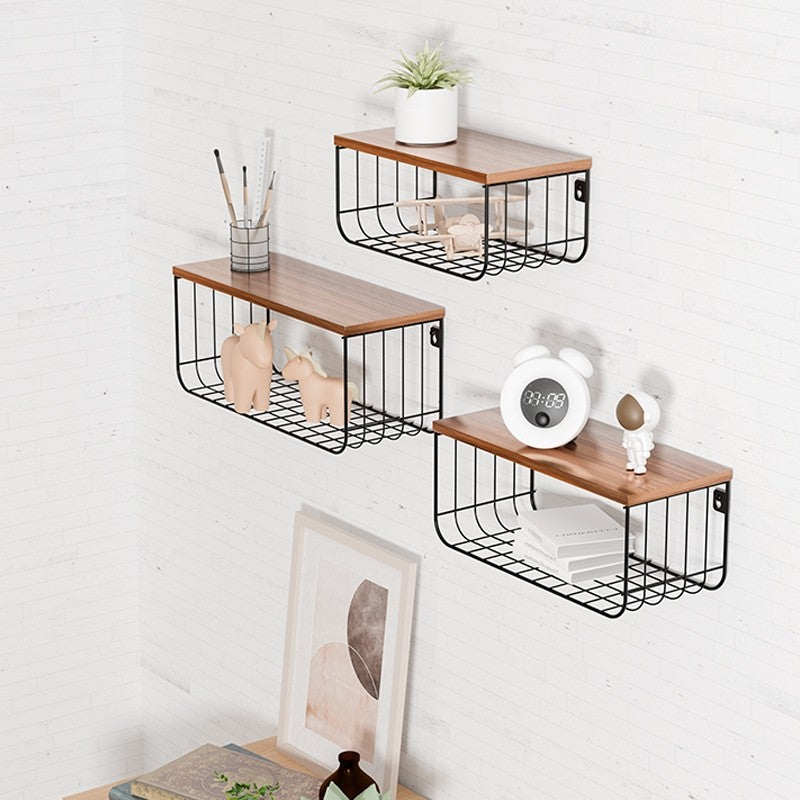 Locaupin Wall Mounted Shelves, 2Tier Decorative Shelf, Storage Wall Shelves with Metal Baskets