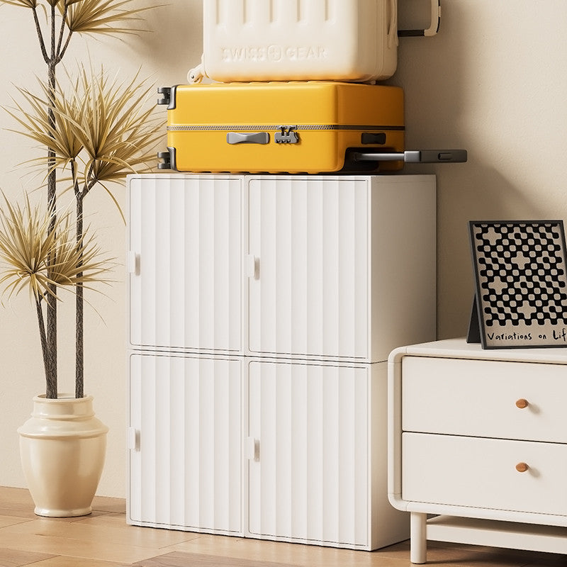 Locaupin Plastic Storage Cabinet Collapsible Storage Bins with Doors Stackable Book Storage Bins for Bathroom Entryway