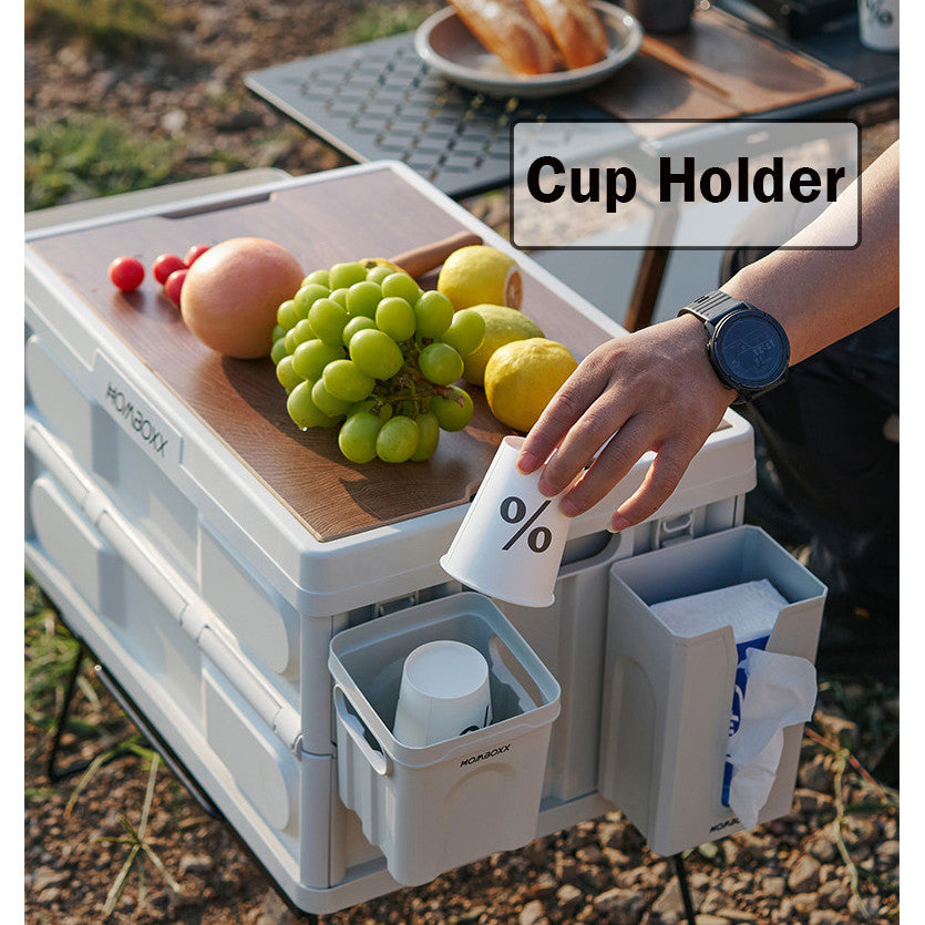 Locaupin Folding Storage Bins with Wood Lid Collapsible Closet Organizers Multifunctional Plastic Camping Storage