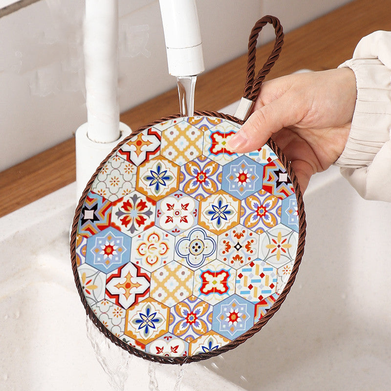 Locaupin Ceramic Heat Insulation Pad | Cork Non-Slip Base | Kitchen Hot Pot Mat