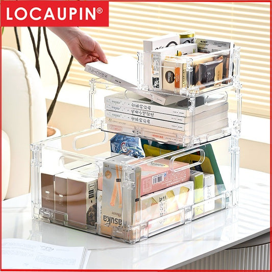 Locaupin Folding Large Bins  Stackable Storage Bins Collapsible Stackable Organizer with Handle Picnic Basket