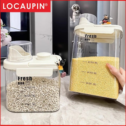 Locaupin 1600/2800mL Kitchen Storage Rice Dispenser Storage Box Food Dispensers Pet Contianer