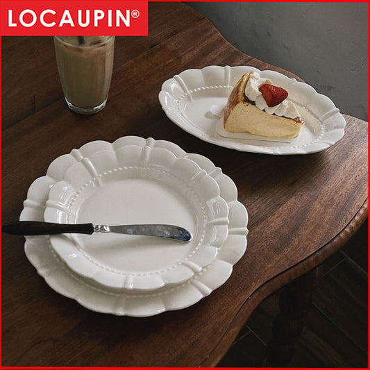 Locaupin Pure White Ceramic Dinnerware, Round Serving Bowls, Tableware for Steak, Salad Pasta Bowls Dinner Sets