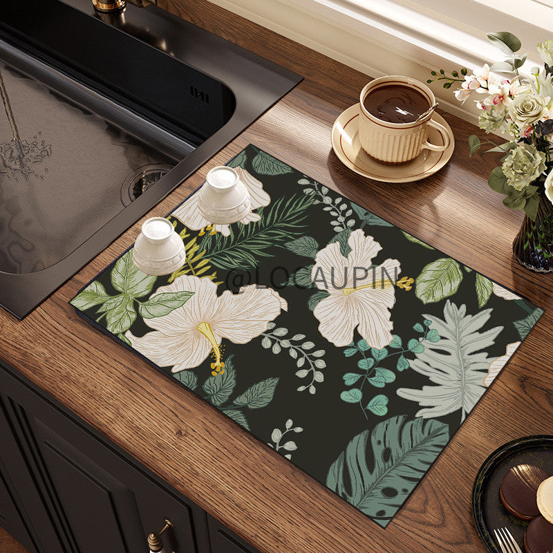 Locaupin PU Leather Dish Drying Mat l Non-Slip l Anti-slip surface l Fast Absorption l Easy to Clean