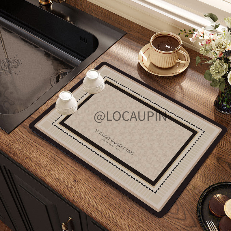 Locaupin PU Leather Dish Drying Mat l Non-Slip l Anti-slip surface l Fast Absorption l Easy to Clean