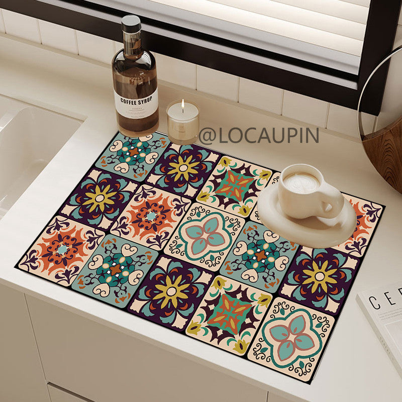 Locaupin PU Leather Dish Drying Mat l Non-Slip l Anti-slip surface l Fast Absorption l Easy to Clean