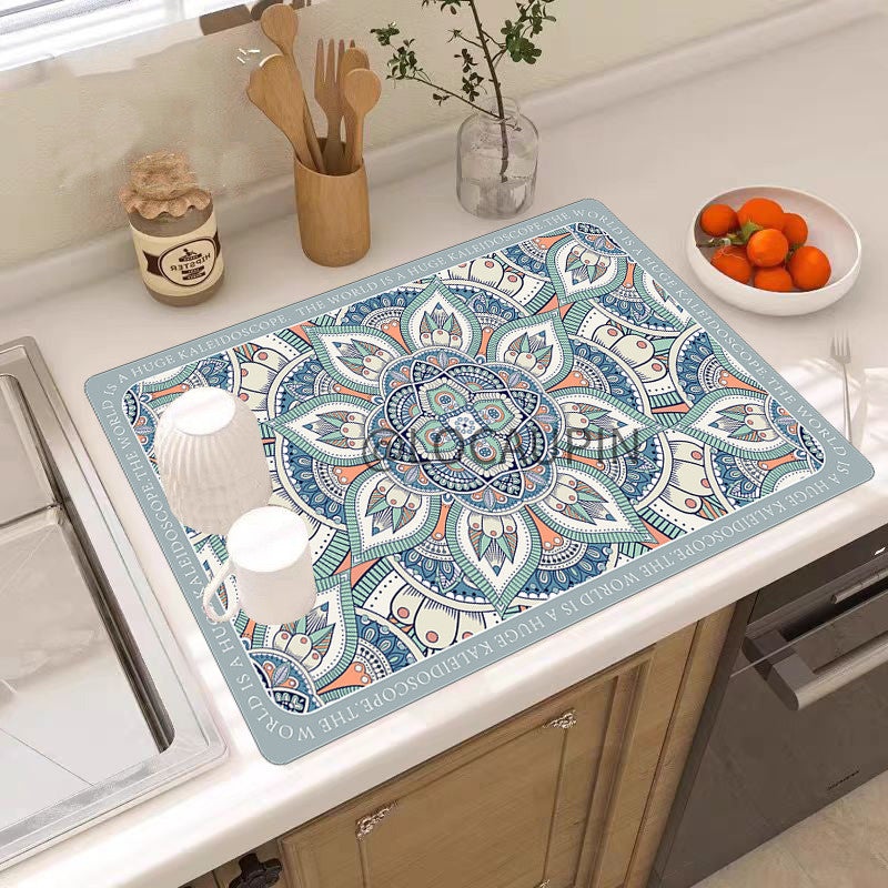 Locaupin PU Leather Dish Drying Mat l Non-Slip l Anti-slip surface l Fast Absorption l Easy to Clean