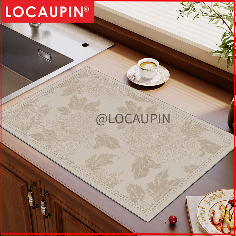 Locaupin PU Leather Dish Drying Mat l Non-Slip l Anti-slip surface l Fast Absorption l Easy to Clean