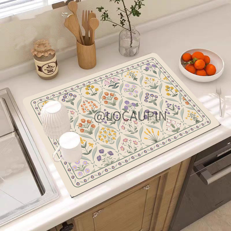 Locaupin PU Leather Dish Drying Mat l Non-Slip l Anti-slip surface l Fast Absorption l Easy to Clean