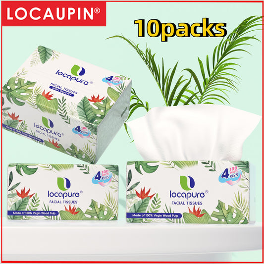 Locaupin Premium 10pack Facial Tissues 4Ply Natural Facial Paper
