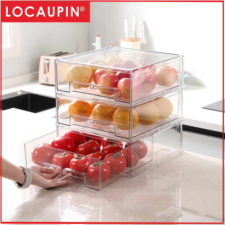 Locaupin Drawer Stackable Pantry Cabinet Refrigerator Freezer Food Container Fruit Container Organizer