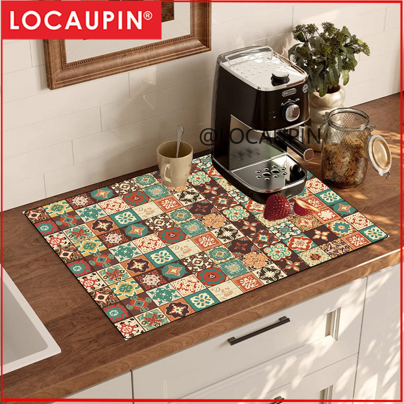 Locaupin PU Leather Dish Drying Mat l Non-Slip l Anti-slip surface l Fast Absorption l Easy to Clean