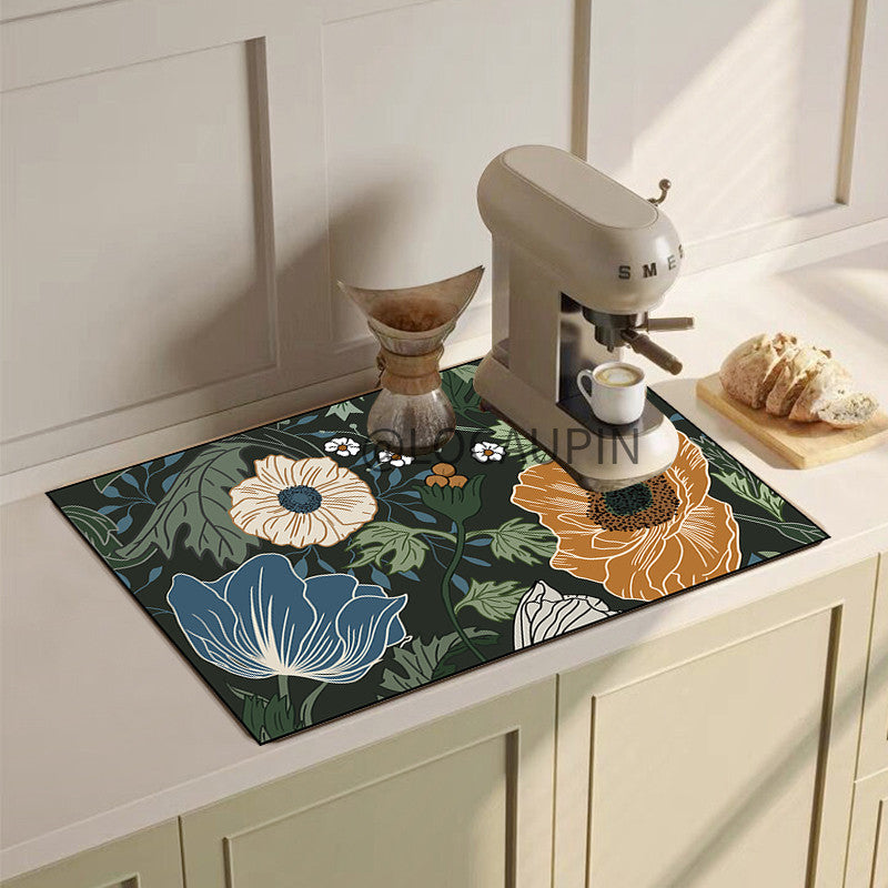Locaupin PU Leather Dish Drying Mat l Non-Slip l Anti-slip surface l Fast Absorption l Easy to Clean