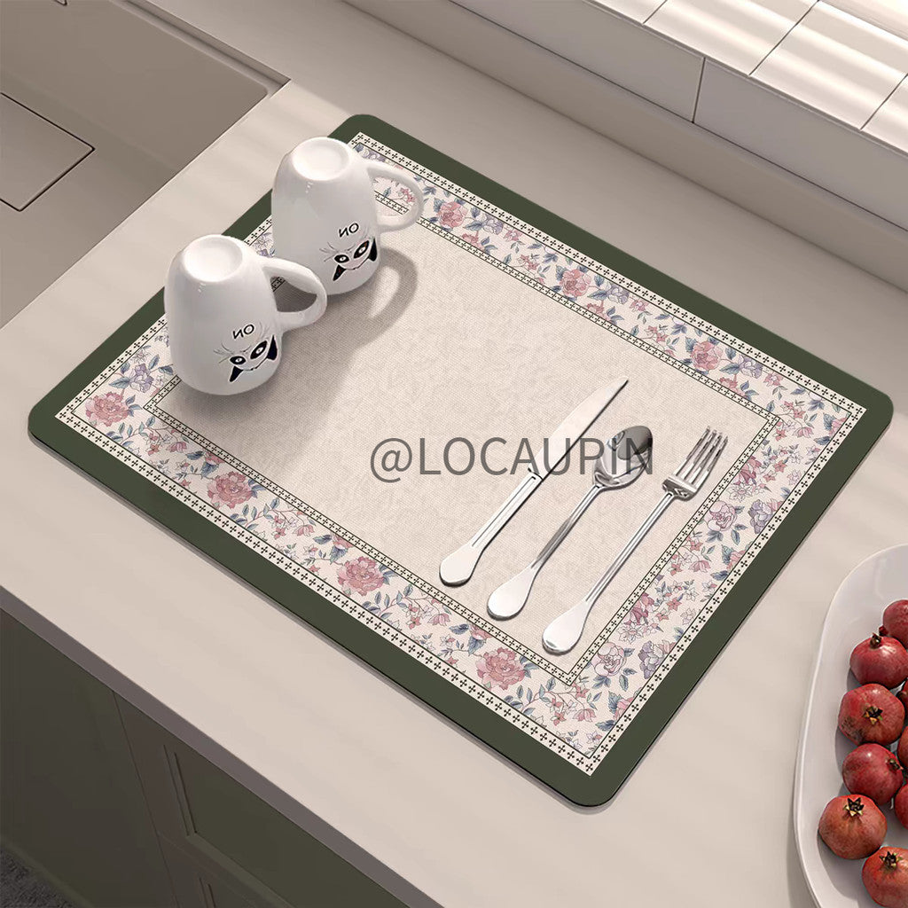 Locaupin PU Leather Dish Drying Mat l Non-Slip l Anti-slip surface l Fast Absorption l Easy to Clean