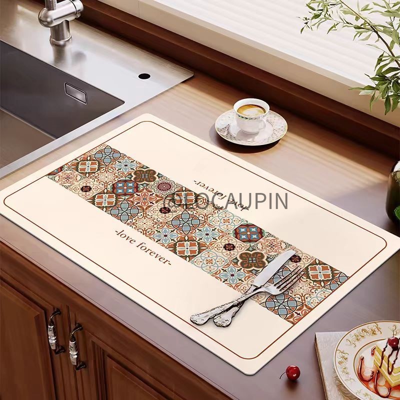 Locaupin PU Leather Dish Drying Mat l Non-Slip l Anti-slip surface l Fast Absorption l Easy to Clean