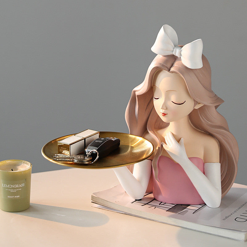 Locaupin Alice Rabbit Girl Resin Tray | Decorative Storage for Entryway | Bowknot Figurine Home Decor