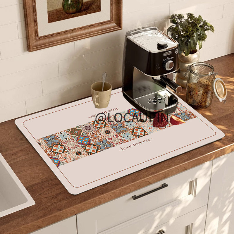 Locaupin PU Leather Dish Drying Mat l Non-Slip l Anti-slip surface l Fast Absorption l Easy to Clean