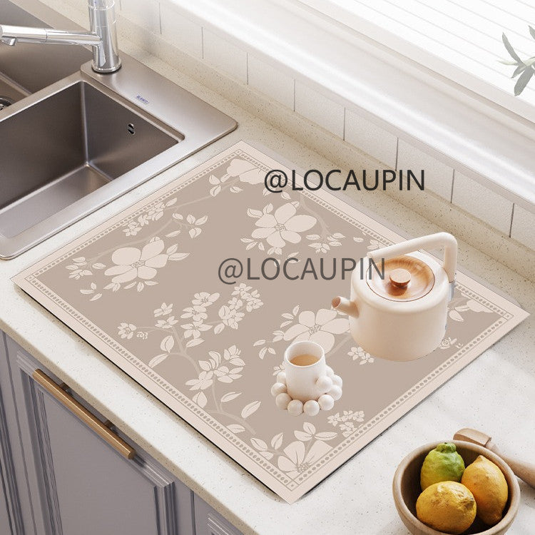Locaupin PU Leather Dish Drying Mat l Non-Slip l Anti-slip surface l Fast Absorption l Easy to Clean
