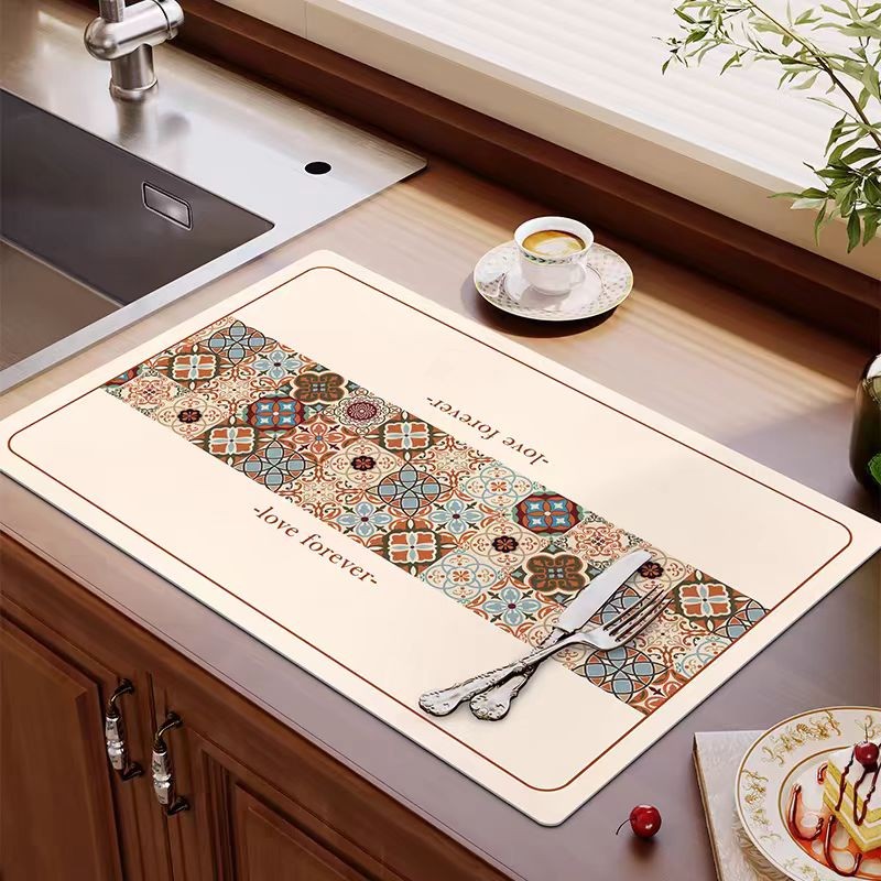 Locaupin PU Leather Dish Drying Mat l Non-Slip l Anti-slip surface l Fast Absorption l Easy to Clean